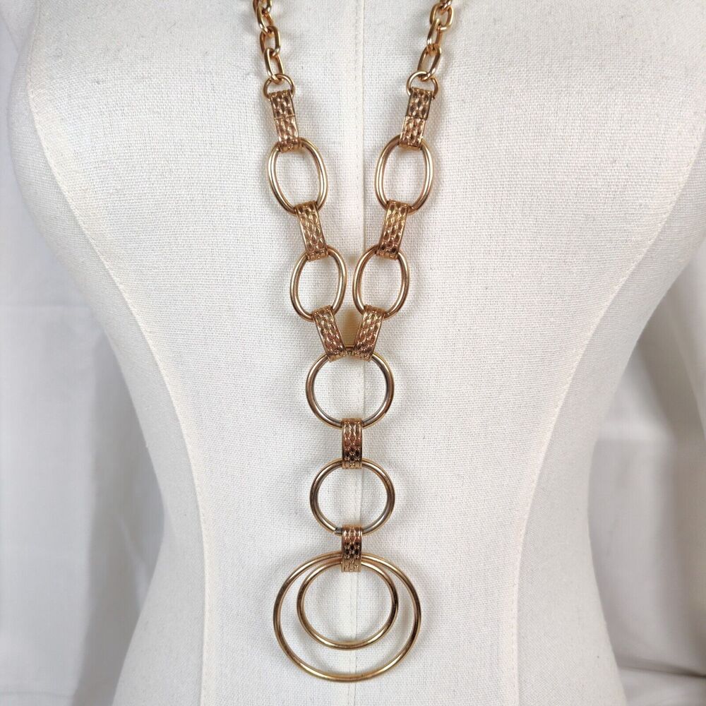Vintage Emmons Chunky Gold Tone Chain Necklace 30in Circles Oval Links
